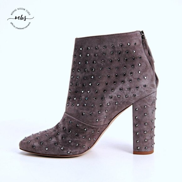 J. Crew Adele Suede Leather Studded Ankle Heel Boots Gray Women 8 - Picture 7 of 14